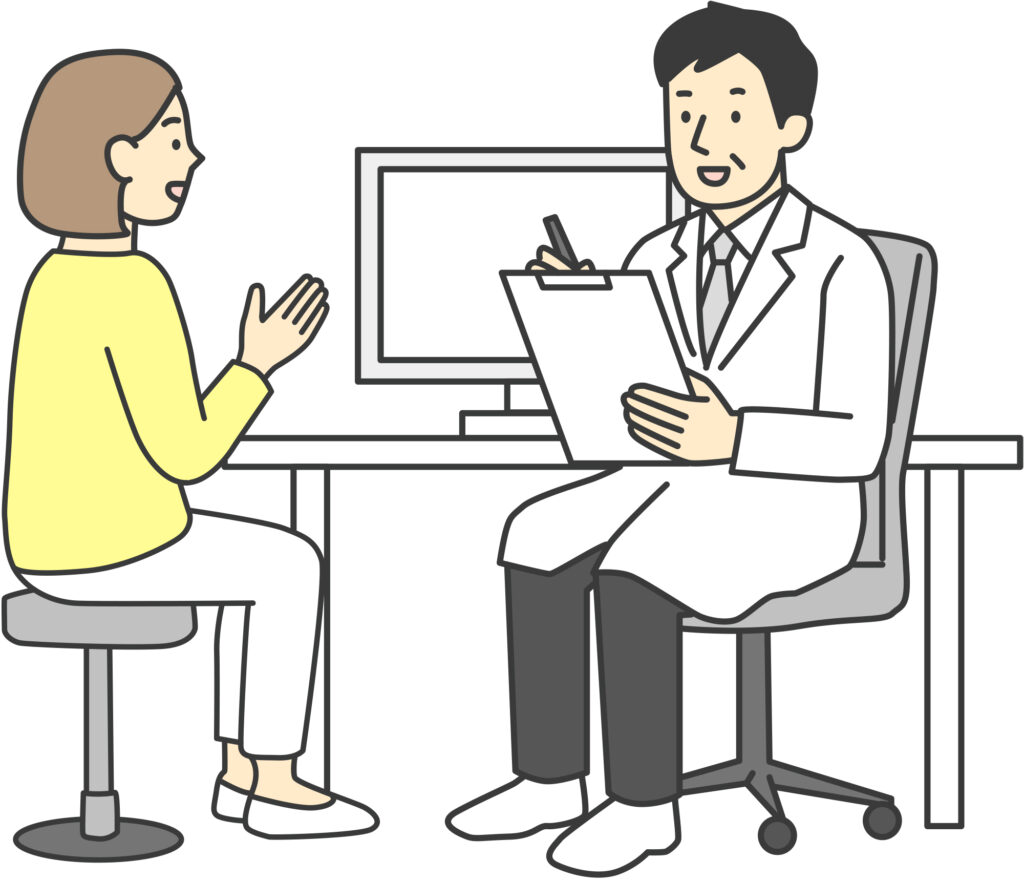 医師に話を聞く女性